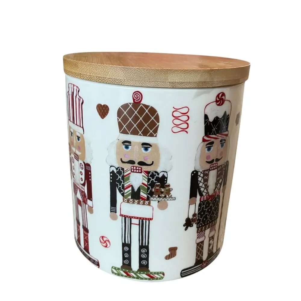 Grace Teaware Christmas NUTCRACKER Ceramic Canister w/ Wood Lid 6
